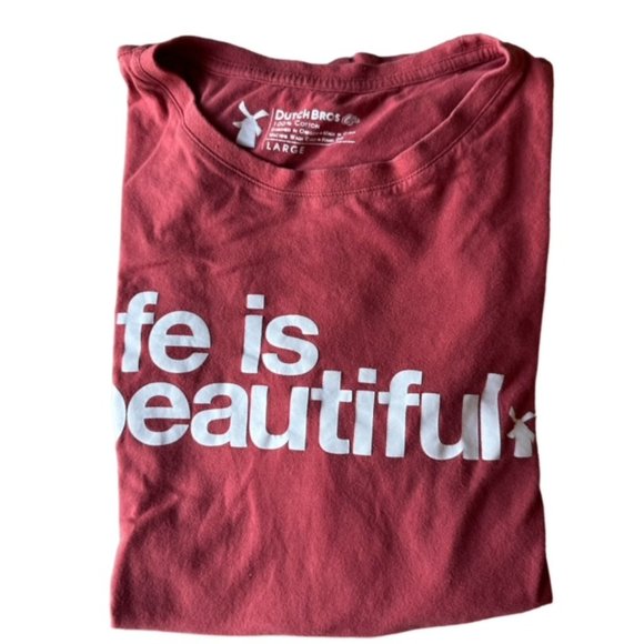 Dutch Bros Unisex Red/Pink “Life is Beautiful” MEDIUM+ LARGE +XL T Rare Vintage - Picture 3 of 11